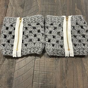 Boot Cuffs Socks Gray With Zippers Crocheted